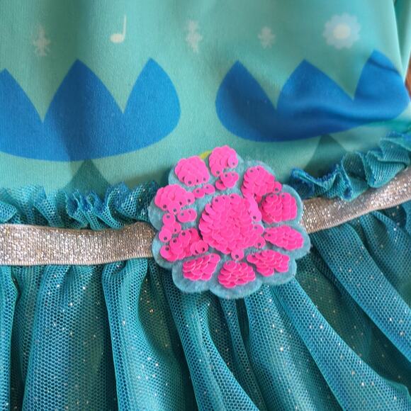 Girls Dreamworks Trolls Hi/Low Hooded Dress/Costume Lined Turquoise Size M 7/8 - Picture 3 of 11